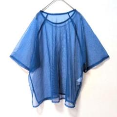 シアー メッシュ オーバーサイズ 半袖 トップス ブルー 青 シースルー