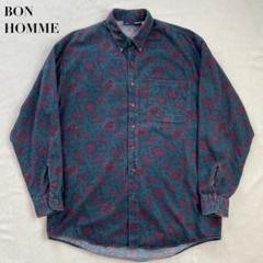 90s BON HOMME 生地USA製 ペイズリー柄 総柄ボタンダウンシャツ