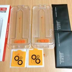 iPhone15 Plus用フィルム 2枚+カメラフィルム 2枚ガイド枠一体型