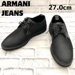 Armani Jeans 黒 カジュアルシューズ 44 ジョルジオ アルマーニGIORGIO ARMANI レザーローカットシューズ