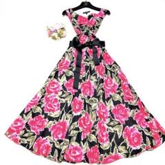 ★未使用級　ローラアシュレイ　ロングフレアーワンピース　薔薇❤︎さらさら　L