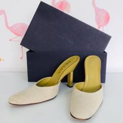 プラダ PRADA サンダル ミュール 23.5cm イエロー×ベージュ
