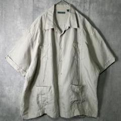 上質 リネン レーヨン 刺繍 キューバシャツ ベージュ