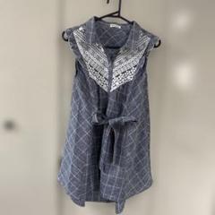 美品　アクシーズファム　チェック柄レース装飾ノースリーブチュニック