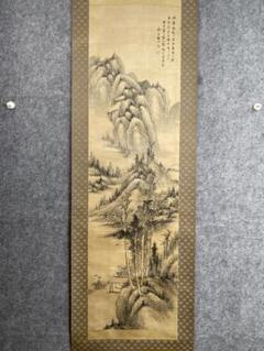 川村雨谷【真作】水墨山水図 絖本 鈴木雨渓題箱 南画家 掛軸23120712 川村雨谷【真作】水墨山水図 絖本 鈴木雨渓題箱 南画家 掛軸