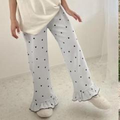 しまむらayano パターン裾フリルパンツ　ハートネイビーM