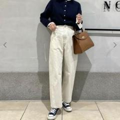 スピックアンドスパン✨フレンチドリルカーブパンツ　デニムパンツ　Ｌ　ホワイト
