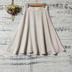 フレアスカート　ひざ丈　ベージュ　Sサイズ　ウエストゴム　オフィス　キレイめ