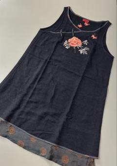 ポテチーノ 黒のノースリーブチュニック 花とキノコ刺繍 花火刺繍チュニック（WOMENトップス・チュニック）| Papas WEB SHOP