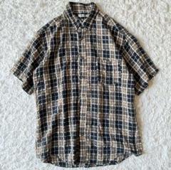 古着　半袖シャツ　チェック柄　ダークカラー　日本製