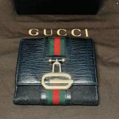 【GUCCI】グッチ シェリーライン 2つ折り財布 GG キャンバス/レザー　黒