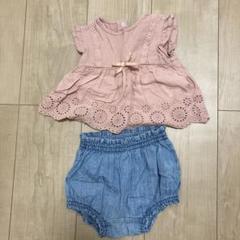 プティマイン　セット　ピンクトップス デニムショートパンツ