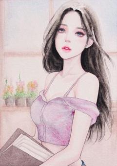 konnichiwa! イラスト 原画 アクリル画　女の子イラスト 手描きイラスト水彩原画ロングヘアの女の子213
