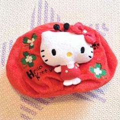 ハローキティ ポーチ 赤 ぬいぐるみ てんとう虫？　クローバー