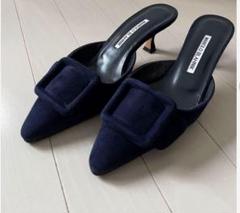 MANOLO BLAHNIK メイセール　ネイビー ミュール　37.5 MANOLO BLAHNIK メイセール ネイビー ミュール 37.5