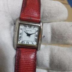 稼働品　Louis Pion スクエア型時計 レッド