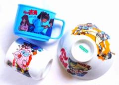 昭和レトロアニメキャラクター陶器茶碗＆湯呑＆プラマグカップ等3点セット