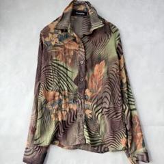 美品☆ 花柄長袖シャツブラウス フラワープリント 長袖ブラウス テロテロ 薄手