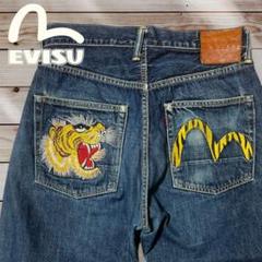 EVISU 虎刺繍 ダークデニムジーンズ 超希少 EVISU エヴィス デニム 虎 家紋 刺繍 34 35 - メルカリ