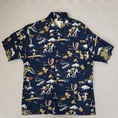 ★IOLANI★美品 L ハワイ製 アロハシャツ 半袖 ブラック 総柄 レーヨン 極美品 50～60S イオラニ IOLANI レーヨンシャツ L アロハシャツ