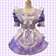 紫　チェック　メイド服　アイドル衣装