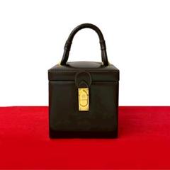 極 美品 ロエベ アナグラム ロゴ レザー バニティ ハンドバッグ ブラウン