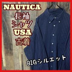 ノーティカ チェック 2XL ネイビー ボタンダウン メンズ シャツ 古着 長袖