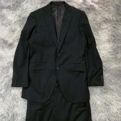 【美品✨】 黒 ストライプ ビジネススーツ ウール (M) 上下セット売り❗