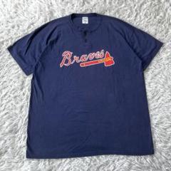 MLB マジェスティック Tシャツ ブレーブス ヘンリーネック 2XL ネイビー