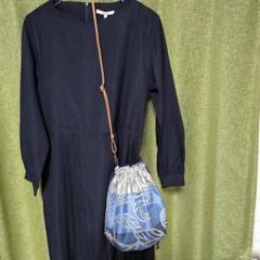ハンドメイド　大きめ巾着ショルダーバッグ