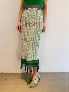 マメ　Rib Jacquard Pedicel Knit Skirt グリーン