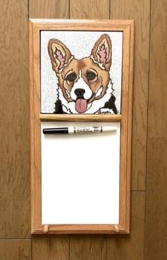 ウェルシュコーギー レッドヘッドトライ　絵タイル付き木製メモボード　アメリカン ウェルシュコーギー レッドヘッドトライ絵タイル付き木製メモ