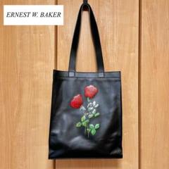 ERNEST W. BAKER ブラック Patched Rose トートバッグ Ernest W. Baker 21SS レザートートバッグ