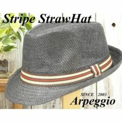 【新品】ストライプ　ストローハット　ブラック　男女OK　メンズ　レディース