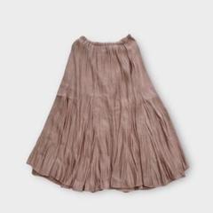 ミラオーウェン（1）サテンロングプリーツスカート光沢感ウエスト総ゴムくすみピンク