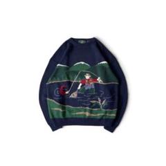 90’s ORVIS コットン ラミー ニット セーター フィッシング柄 釣り 90's ORVIS コットン ラミー ニット セーター フィッシング柄
