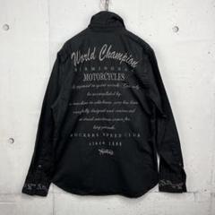 Norton バイカー 刺繍　コットンシャツ　バックロゴ　ダメージ加工　y2k