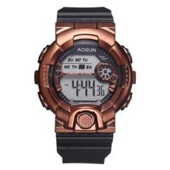u06新品送料無料ＡＯＳＵＮ腕時計デジタル多機能LEDブラック×メタル燻ゴールド