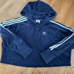 adidas 【タグ付き】クロップドフーディパーカーライトブルーXL