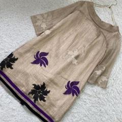 Zakka シルク総柄ワンピース ベージュ F 透け感 オシャレ 上品