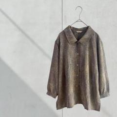 3583【ハイセンス】シャツ　総柄　七分　昭和レトロ　古着　15号　大きいサイズ