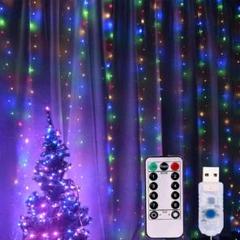 防水 カーテンライト フック付き3×2ｍ USB カラフル