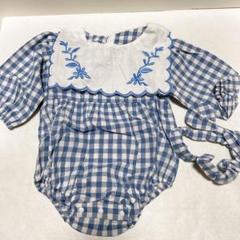 ♪ベビー服 女の子 ロンパース カバーオール 長袖 格子柄 2点セット 73