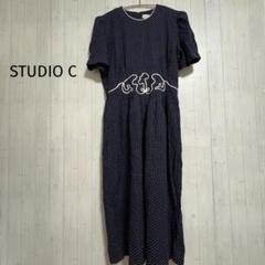 【STUDIO C】✨️UF古着✨️ネイビー ドット柄 半袖ロングワンピース