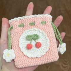 ハンドメイド　巾着袋　ミニ巾着　かぎ編み　ポーチ　さくらんぼ　お花　フリル