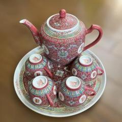 中国 景徳鎮製 茶碗五客 茶葉入れ