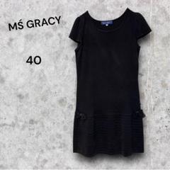 M'S GRACY 半袖ひざ丈ワンピース 40 黒　リボン