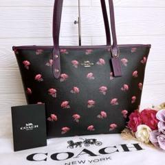 極美品☆COACHコーチ トートバッグ フラワー花柄 レザー