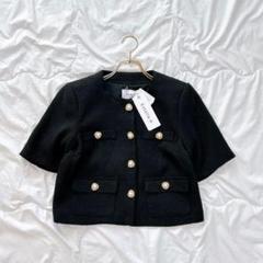 新品タグ付き✨エステラケー　ノーカラー　サマーツイードジャケット　半袖　黒