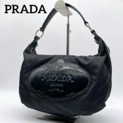 【良品！✨】PRADA プラダ ショルダーバッグ ハーフムーン ポシェット 黒 PRADA プラダ ハーフムーン ショルダーバック プラハンドル 三角ロゴ